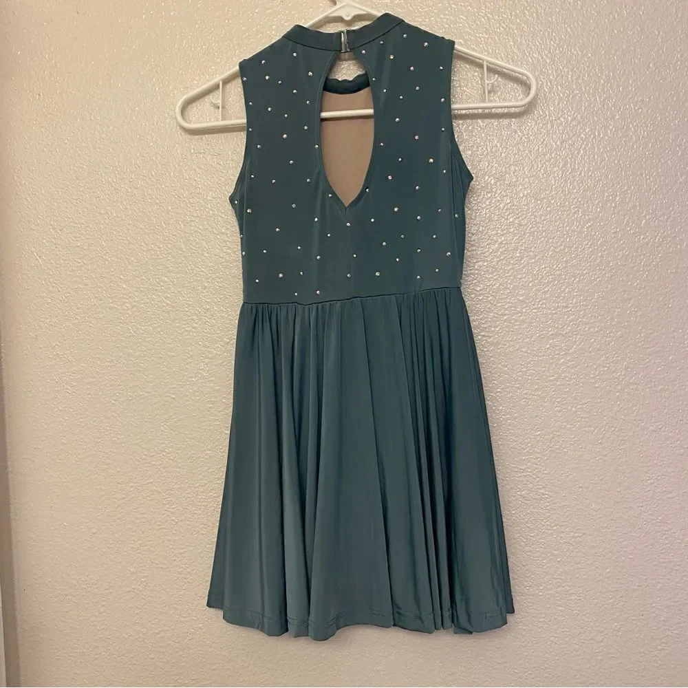 WEISSMAN Dance Costume Sage green Keyhole Back Skater Dress rhinestone D11782 IC